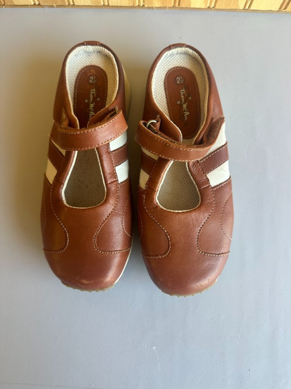 Thom Mcan Brown White Stripe Clog Sneakers Girls Size 2 1/2